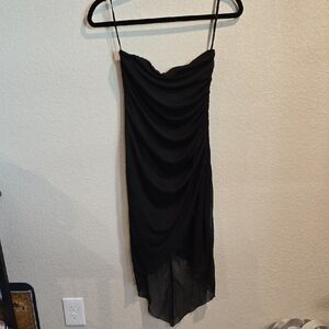 Up Front Black Asymmetrical Ruched Cocktail Dress